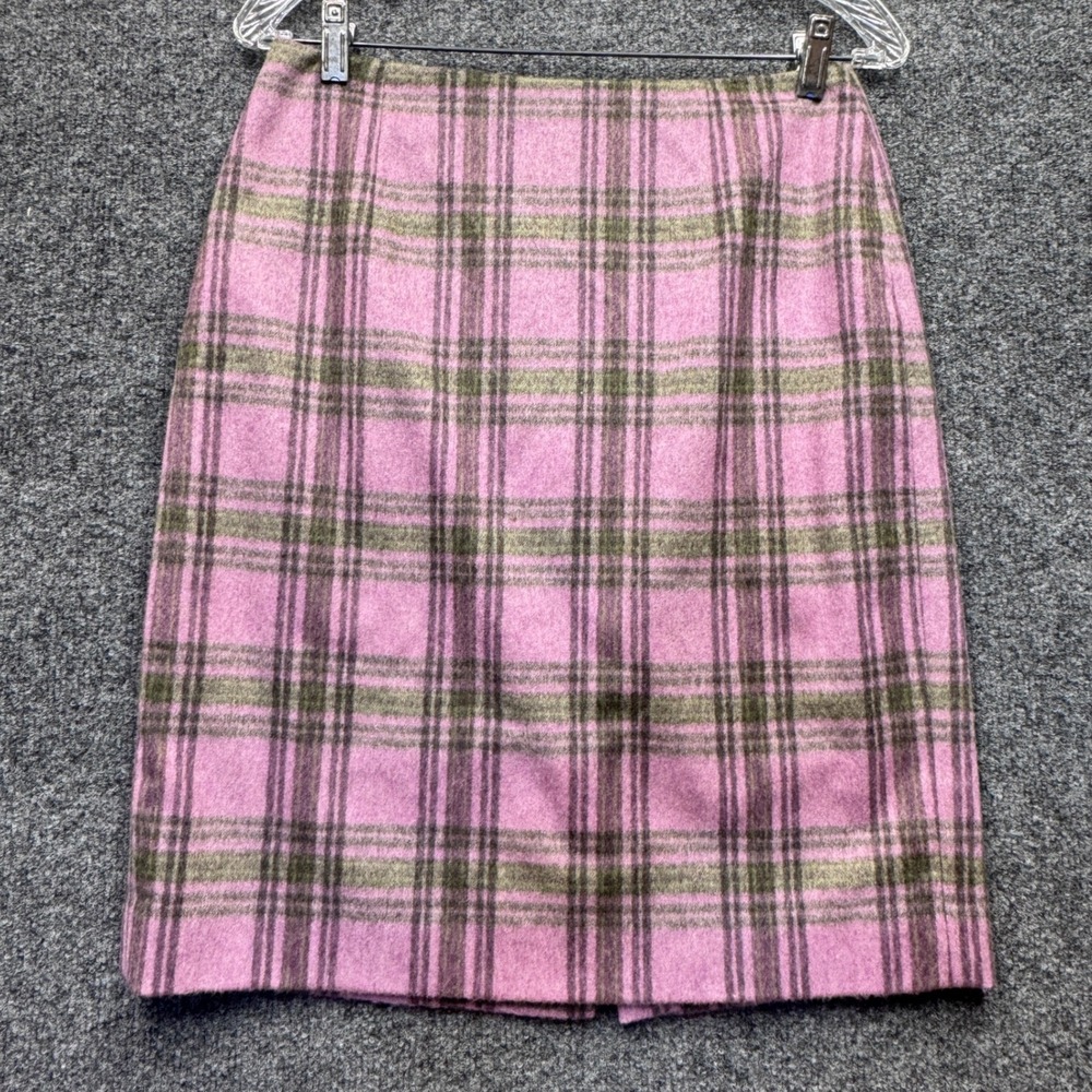 Ann Taylor Loft Plaid Pencil Skirt Womens 6 Pink Wool Blend Preppy Academia
